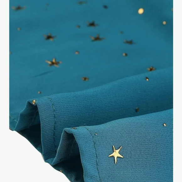 Teal Ruffle Sleeve Women's Top With Gold Stars Size 2X - Picture 9 of 10